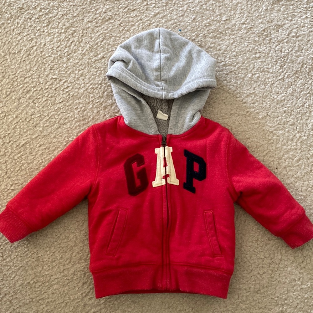 Baby GAP red zip up Sherpa lined hoodie 18-24mo